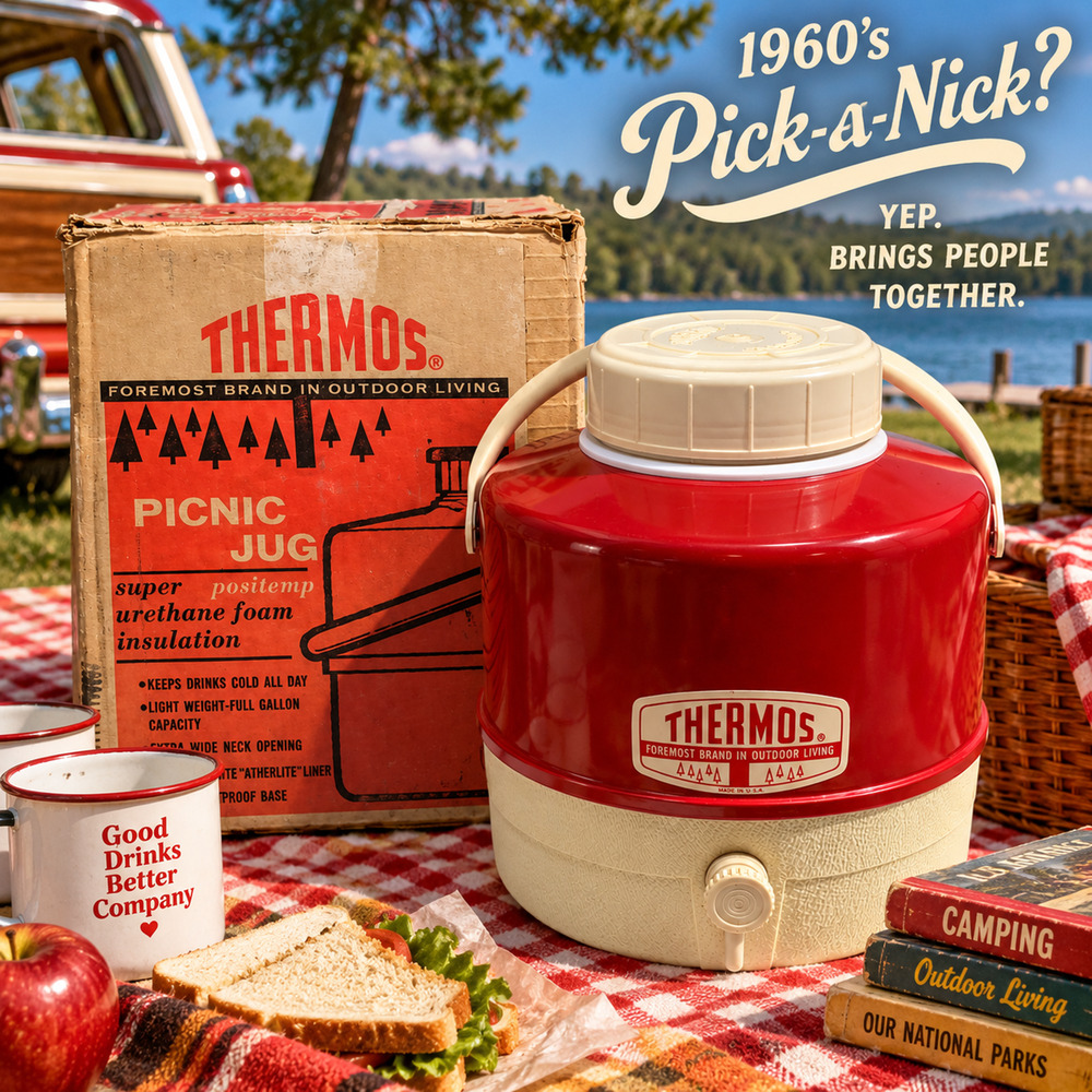 Vintage 1960s Thermos 7753 Red 1 Gallon Picnic Jug Cooler Original Box USA